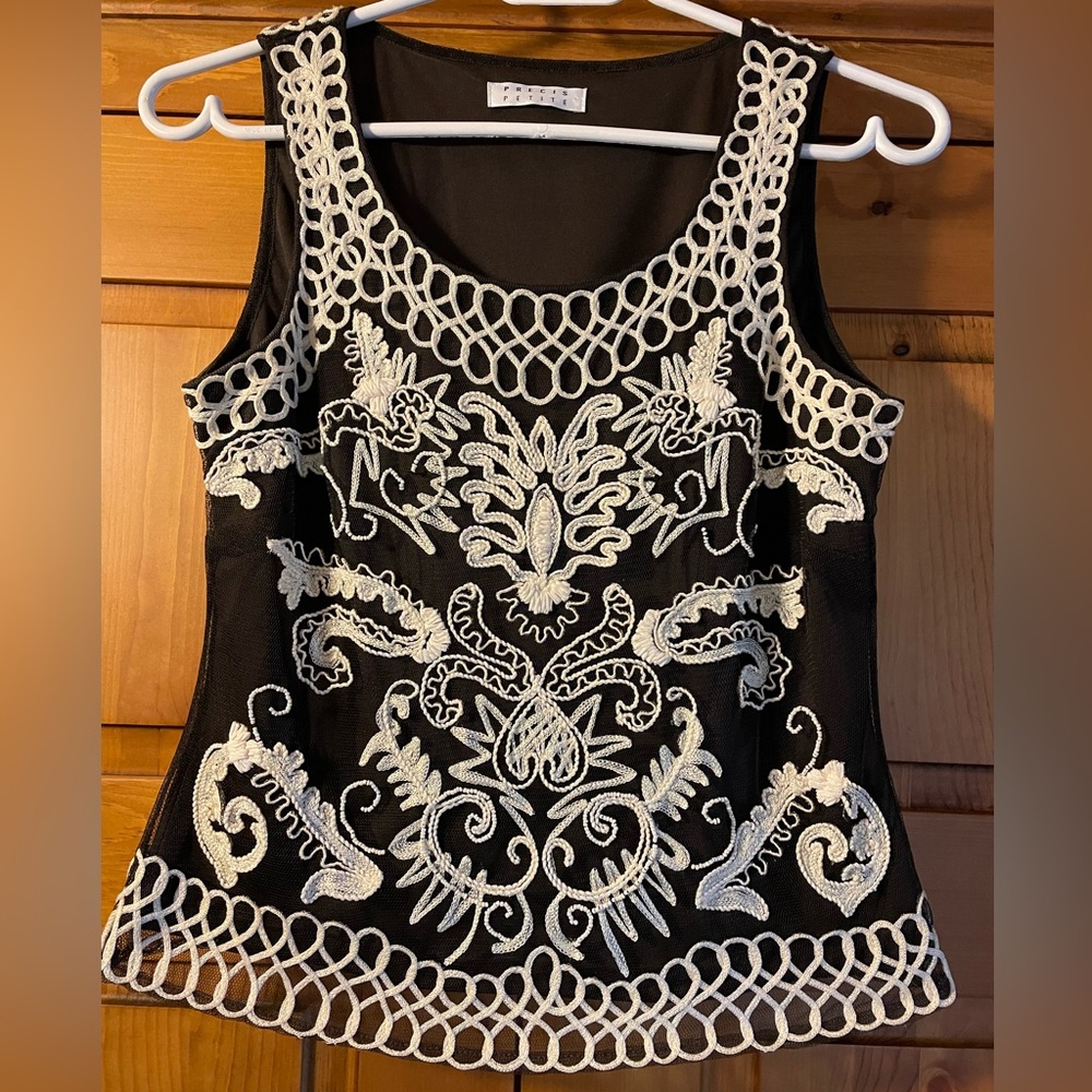 Precis Brown and Cream Embroidered Women's Top